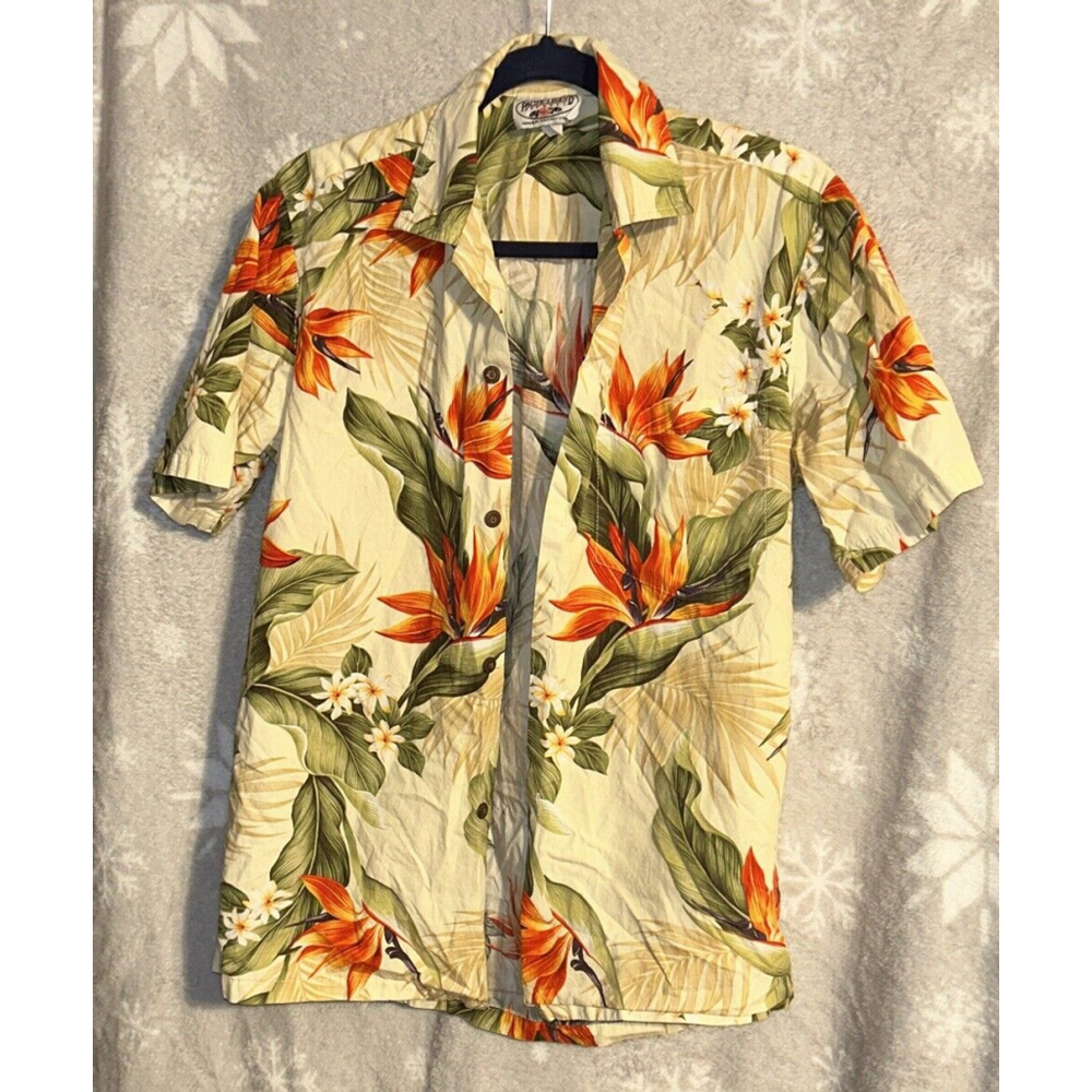 Pacific Legend Bird Of Paradise/Plumeria Hawaiian Shirt , Made in Hawaii S